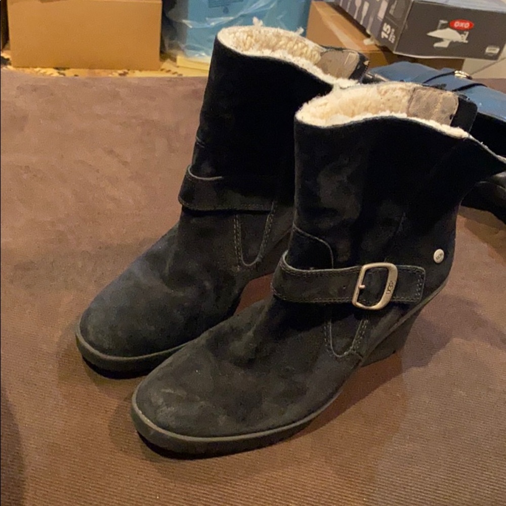 Ugg suede platform fur booties